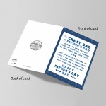 GREAT DAD Card For Fathers Day Card For Him Greetings Cards