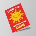 Cute Thank You For Helping Me Shine Card For Teacher Assistant