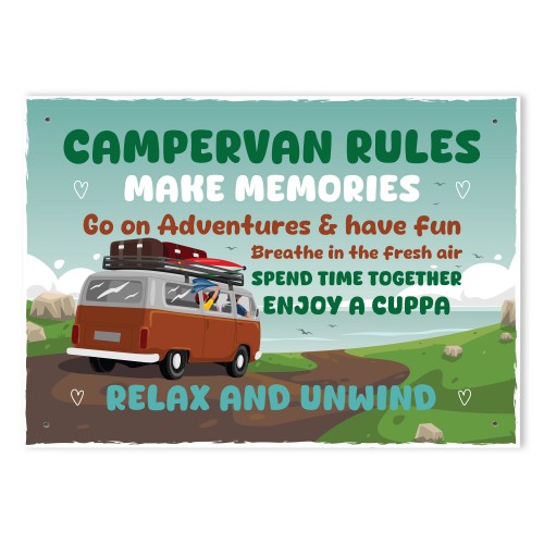 Novelty CAMPERVAN RULES SIGN Wall Door Plaque Novelty Campervan Novelty CAMPERVAN RULES SIGN Wall Door Plaque Novelty Campervan