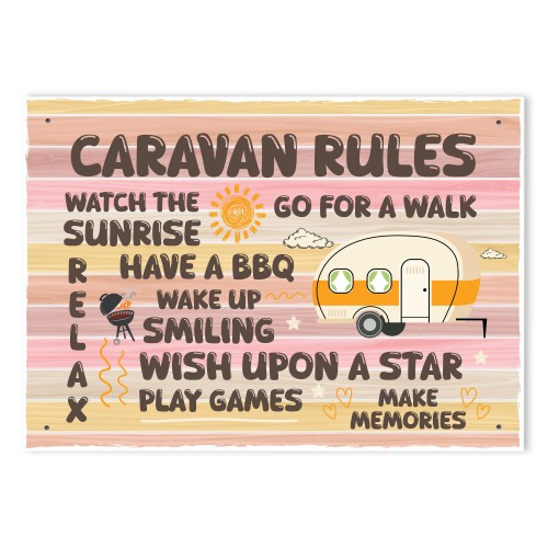 Colourful CARAVAN RULES SIGN Wall Door Plaque Caravan Sign