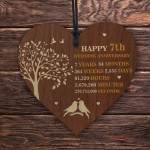 7th Wedding Anniversary Wooden Heart Plaque Dark Wife Husband