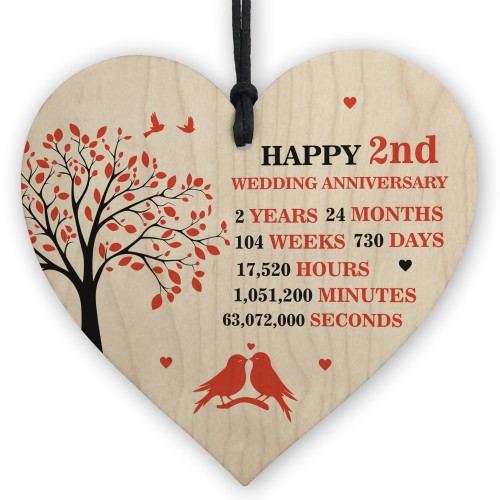 2nd Wedding Anniversary Heart Plaque Present For Anniversary