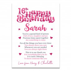 PERSONALISED 16th Birthday Gifts For Her Gift For Daughter A3