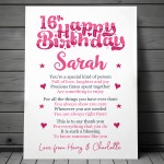 PERSONALISED 16th Birthday Gifts For Her Gift For Daughter A3
