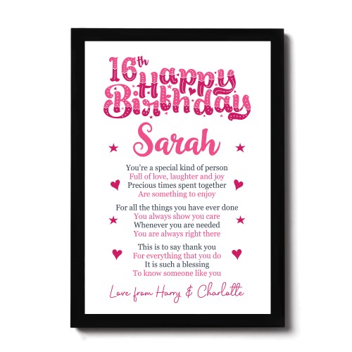 PERSONALISED 16th Birthday Gifts For Her Gift For Daughter
