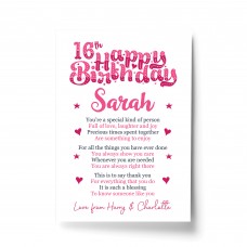 PERSONALISED 16th Birthday Gifts For Her Gift For Daughter A4