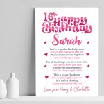 PERSONALISED 16th Birthday Gifts For Her Gift For Daughter A4