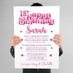 PERSONALISED 18th Birthday Gifts For Her Gift For Daughter A3