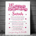 PERSONALISED 18th Birthday Gifts For Her Gift For Daughter A3