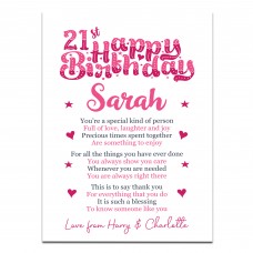 PERSONALISED 21st Birthday Gifts For Her Gift For Daughter A3