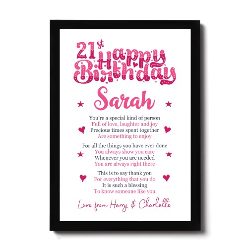 PERSONALISED 21st Birthday Gifts For Her Gift For Daughter
