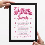 PERSONALISED 21st Birthday Gifts For Her Gift For Daughter