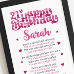 PERSONALISED 21st Birthday Gifts For Her Gift For Daughter
