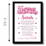 PERSONALISED 21st Birthday Gifts For Her Gift For Daughter