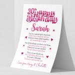 PERSONALISED 30th Birthday Gifts For Her Gift For Daughter A3