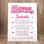PERSONALISED 30th Birthday Gifts For Her Gift For Daughter A3