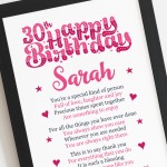 PERSONALISED 30th Birthday Gifts For Her Gift For Daughter