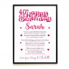 PERSONALISED 40th Birthday Gifts For Her Gift For Daughter