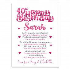PERSONALISED 40th Birthday Gift For Her Gift For Daughter A3