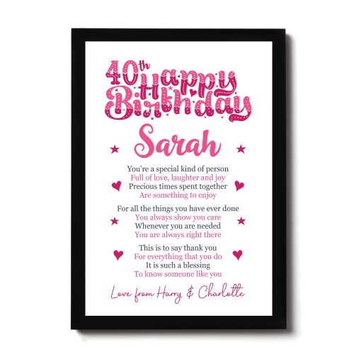 PERSONALISED 40th Birthday Gifts For Her Gift For Daughter
