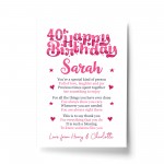 PERSONALISED 40th Birthday Gifts For Her Gift For Daughter A4