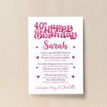 PERSONALISED 40th Birthday Gifts For Her Gift For Daughter A4