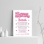 PERSONALISED 40th Birthday Gifts For Her Gift For Daughter A4
