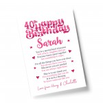 PERSONALISED 40th Birthday Gifts For Her Gift For Daughter A4