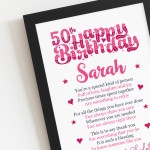 PERSONALISED 50th Birthday Gifts For Her Gift For Daughter Mum