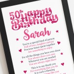 PERSONALISED 50th Birthday Gifts For Her Gift For Daughter Mum