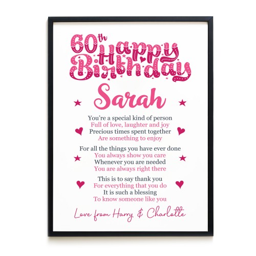 PERSONALISED 60th Birthday Gifts For Her Gift For Daughter