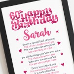 PERSONALISED 60th Birthday Gifts For Her Gift For Daughter Mum