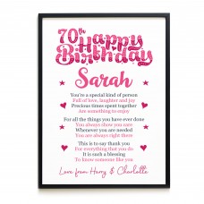 PERSONALISED 70th Birthday Gifts For Her Gift For Daughter Mum