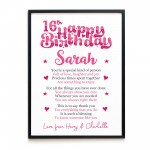 PERSONALISED 16th Birthday Gift For Her Gift For Daughter A3 PERSONALISED 16th Birthday Gift For Her Gift For Daughter A3