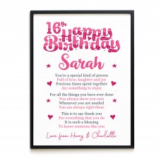 PERSONALISED 16th Birthday Gift For Her Gift For Daughter A3