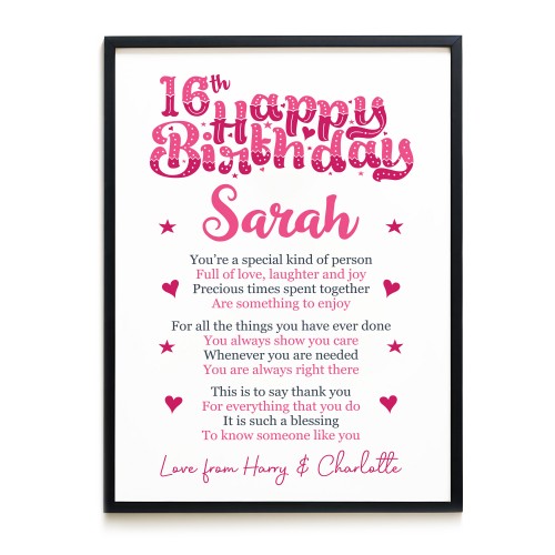 PERSONALISED 16th Birthday Gift For Her Gift For Daughter A3 PERSONALISED 16th Birthday Gift For Her Gift For Daughter A3