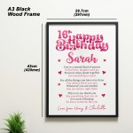 PERSONALISED 16th Birthday Gift For Her Gift For Daughter A3 PERSONALISED 16th Birthday Gift For Her Gift For Daughter A3