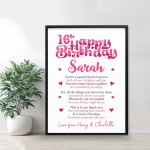 PERSONALISED 16th Birthday Gift For Her Gift For Daughter A3 PERSONALISED 16th Birthday Gift For Her Gift For Daughter A3