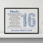 Personalised 16th Birthday Gifts for Him Men Son A3 Framed Print