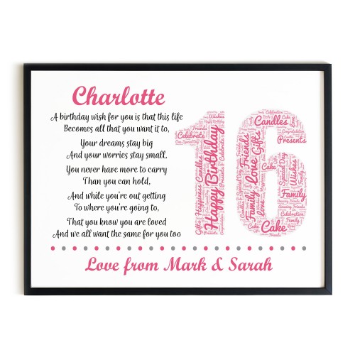 Personalised 16th Birthday Gift for Her Daughter A3 Framed Print