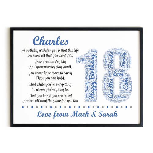 Personalised 18th Birthday Gift for Him Men Son A3 Framed Print