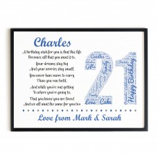 Personalised 21st Birthday Gifts for Him Men Son A3 Framed Print