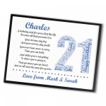 Personalised 21st Birthday Gifts for Him Men Son A3 Framed Print