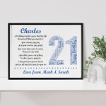 Personalised 21st Birthday Gifts for Him Men Son A3 Framed Print