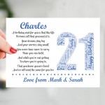Personalised 21st Birthday Gifts for Him Men Son A3 Framed Print