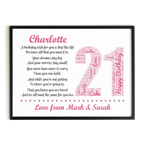 Personalised 21st Birthday Gift for Her Daughter A3 Framed Print