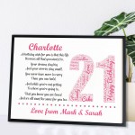 Personalised 21st Birthday Gift for Her Daughter A3 Framed Print