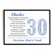 Personalised 30th Birthday Gift for Husband Dad A3 Framed Print