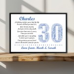 Personalised 30th Birthday Gift for Husband Dad A3 Framed Print
