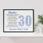 Personalised 30th Birthday Gift for Husband Dad A3 Framed Print